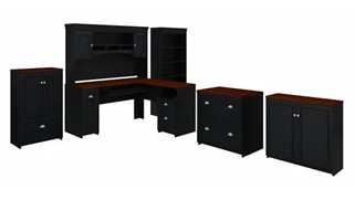 Office Suites Bush Furniture 60in W L-Shaped Desk with Hutch, Lateral File Cabinet, Bookcase and 2 Storage Cabinets