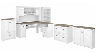 L Shaped Desks Bush 60in W L-Shaped Desk with Hutch, Lateral File Cabinet, Bookcase and 2 Storage Cabinets