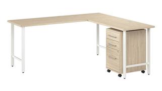 L Shaped Single Pedestal Desks Bush Furniture 72in W x 24in D L-Shaped Computer Desk with 3 Drawer Mobile File Cabinet