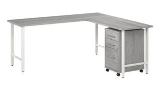 L Shaped Single Pedestal Desks Bush Furniture 72in W x 24in D L-Shaped Computer Desk with 3 Drawer Mobile File Cabinet