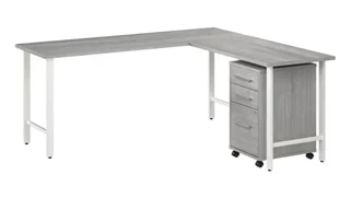 L Shaped Single Pedestal Desks Bush Furnishings 72in W x 24in D L-Shaped Computer Desk with 3 Drawer Mobile File Cabinet