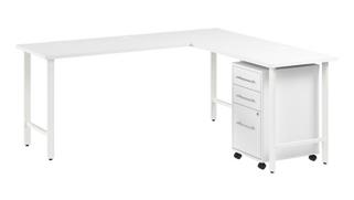 L Shaped Single Pedestal Desks Bush Furniture 72in W x 24in D L-Shaped Computer Desk with 3 Drawer Mobile File Cabinet
