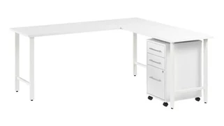 L Shaped Single Pedestal Desks Bush Furnishings 72in W x 24in D L-Shaped Computer Desk with 3 Drawer Mobile File Cabinet