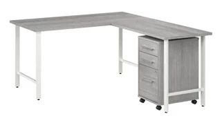 L Shaped Single Pedestal Desks Bush Furnishings 60in W x 30in D L-Shaped Computer Desk with 3 Drawer Mobile File Cabinet