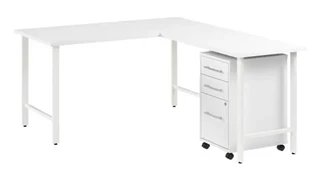 L Shaped Single Pedestal Desks Bush Furnishings 60in W x 30in D L-Shaped Computer Desk with 3 Drawer Mobile File Cabinet