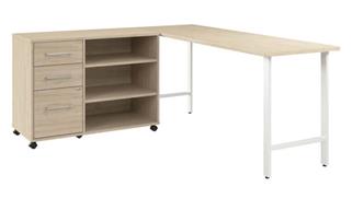 L Shaped Single Pedestal Desks Bush Furniture 72in W x 24in D Computer Desk and Storage Cabinet with Drawers and Shelves