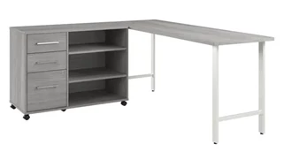 L Shaped Single Pedestal Desks Bush Furnishings 72in W x 24in D Computer Desk and Storage Cabinet with Drawers and Shelves