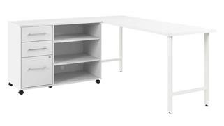 L Shaped Single Pedestal Desks Bush Furniture 72in W x 24in D Computer Desk and Storage Cabinet with Drawers and Shelves
