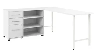 L Shaped Single Pedestal Desks Bush Furnishings 72in W x 24in D Computer Desk and Storage Cabinet with Drawers and Shelves