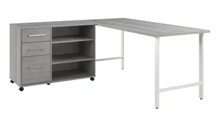 L Shaped Single Pedestal Desks Bush Furnishings 72in W x 30in D Computer Desk and Storage Cabinet with Drawers and Shelves