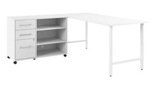 L Shaped Single Pedestal Desks Bush Furniture 72in W x 30in D Computer Desk and Storage Cabinet with Drawers and Shelves