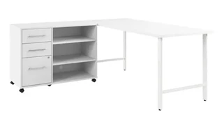 L Shaped Single Pedestal Desks Bush Furnishings 72in W x 30in D Computer Desk and Storage Cabinet with Drawers and Shelves