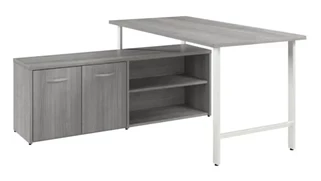 L Shaped Single Pedestal Desks Bush Furnishings 60in W x 30in D Computer Desk and Low Storage Cabinet with Doors and Shelves