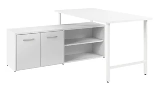 L Shaped Single Pedestal Desks Bush Furniture 60in W x 30in D Computer Desk and Low Storage Cabinet with Doors and Shelves
