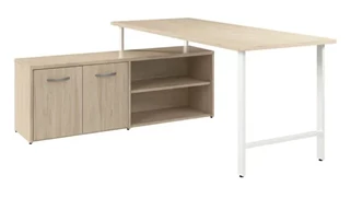 L Shaped Single Pedestal Desks Bush Furniture 72in W x 30in D Computer Desk and Low Storage Cabinet with Doors and Shelves