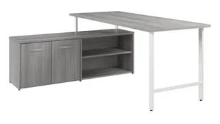 L Shaped Single Pedestal Desks Bush Furniture 72in W x 30in D Computer Desk and Low Storage Cabinet with Doors and Shelves