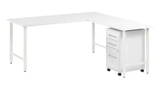 L Shaped Single Pedestal Desks Bush Furnishings 72in W x 30in D L-Shaped Computer Desk with 3 Drawer Mobile File Cabinet