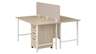 Workstations & Cubicles Bush Furnishings 2 Person Computer Desk with Mobile File Cabinets, Power Grommets, and Privacy Screen