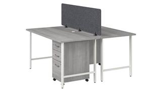 Workstations & Cubicles Bush Furnishings 2 Person Computer Desk with Mobile File Cabinets, Power Grommets, and Privacy Screen