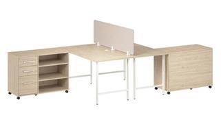 Workstations & Cubicles Bush Furnishings 2 Person Computer Desk with Mobile Storage Cabinets, Power Grommets, and Privacy Screen
