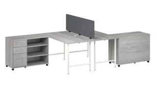 Workstations & Cubicles Bush Furnishings 2 Person Computer Desk with Mobile Storage Cabinets, Power Grommets, and Privacy Screen