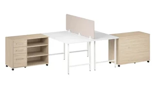 Workstations & Cubicles Bush Furnishings 2 Person Computer Desk with Mobile Storage Cabinets, Power Grommets, and Privacy Screen