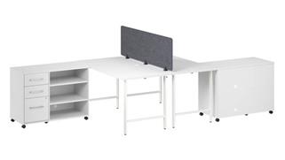 Workstations & Cubicles Bush Furnishings 2 Person Computer Desk with Mobile Storage Cabinets, Power Grommets, and Privacy Screen
