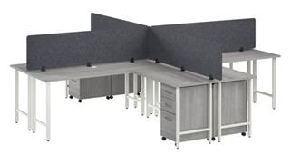 Workstations & Cubicles Bush Furnishings 4 Person L-Shaped Desk with Mobile File Cabinets, Power Grommets, and Privacy Screens
