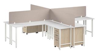 Workstations & Cubicles Bush Furnishings 4 Person L-Shaped Desk with Mobile File Cabinets, Power Grommets, and Privacy Screens