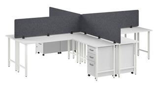 Workstations & Cubicles Bush Furnishings 4 Person L-Shaped Desk with Mobile File Cabinets, Power Grommets, and Privacy Screens