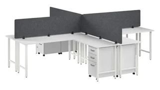 Workstations & Cubicles Bush Furnishings 4 Person L-Shaped Desk with Mobile File Cabinets, Power Grommets, and Privacy Screens