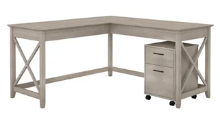 L Shaped Single Pedestal Desks Bush Furniture 60in W L-Shaped Desk with Mobile File Cabinet