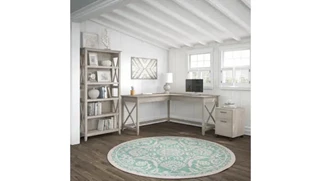 L Shaped Single Pedestal Desks Bush 60in W L-Shaped Desk with Mobile File Cabinet and 5 Shelf Bookcase