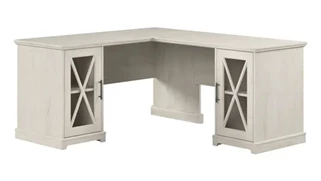 L Shaped Double Pedestal Desks Bush Furniture 60in W Farmhouse L-Shaped Desk with Storage Cabinets