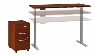 Standing Desks - Electronically Adjustable Bush Furnishings 60in W x 30in D Height Adjustable Standing Desk with Assembled Mobile File Cabinet