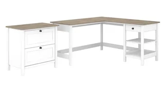 L Shaped Single Pedestal Desks Bush Furnishings 60in W L-Shaped Computer Desk with 2 Drawer Lateral File Cabinet