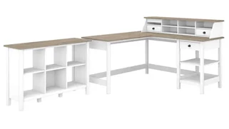 L Shaped Single Pedestal Desks Bush Furnishings 60in W L-Shaped Computer Desk with Desktop Organizer and 6 Cube