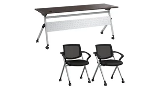 Training Tables Bush Furnishings 72in W Nesting Training Table and 2 Nesting Chairs with Arms