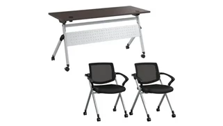 Training Tables Bush Furnishings 60in W Nesting Training Table with Powered Grommets and 2 Chairs with Arms