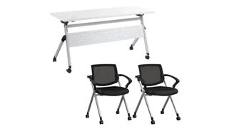 Training Tables Bush Furnishings 60in W Nesting Training Table with Powered Grommets and 2 Chairs with Arms