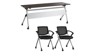 Training Tables Bush Furniture 72in W Nesting Training Table with Powered Grommets and 2 Chairs with Arms