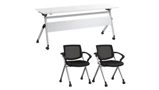 Training Tables Bush Furniture 72in W Nesting Training Table with Powered Grommets and 2 Chairs with Arms
