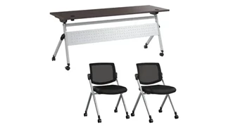 Training Tables Bush Furniture 72in W Nesting Training Table with Powered Grommets and 2 Chairs