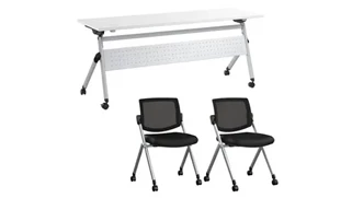 Training Tables Bush Furniture 72in W Nesting Training Table with Powered Grommets and 2 Chairs