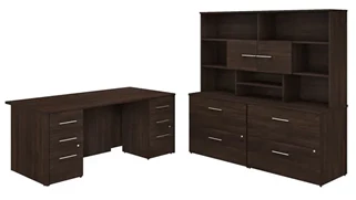 Office Suites Bush Furniture 72in W x 36in D Executive Desk with 2 -3 Drawer Vertical File Cabinets - Assembled, 2 - 2 Drawer Lateral File Cabinets - Assembled, and Hutch