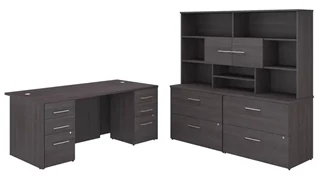 Office Suites Bush Furniture 72in W x 36in D Executive Desk with 2 -3 Drawer Vertical File Cabinets - Assembled, 2 - 2 Drawer Lateral File Cabinets - Assembled, and Hutch