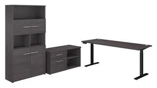 Standing Desks - Electronically Adjustable Bush Furniture 6ft W Height Adjustable Standing Desk with Storage File Drawer - Assembled, and Bookcase