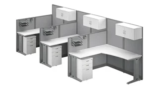 Cubicles Bush Furnishings 3 Person L-Shaped Cubicle Desks with Storage, Drawers, and Organizers