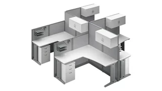 Cubicles Bush Furnishings 4 Person L-Shaped Cubicle Desks with Storage, Drawers, and Organizers