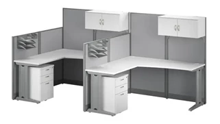 Cubicles Bush Furnishings 2 Person L-Shaped Cubicle Desks with Storage, Drawers, and Organizers